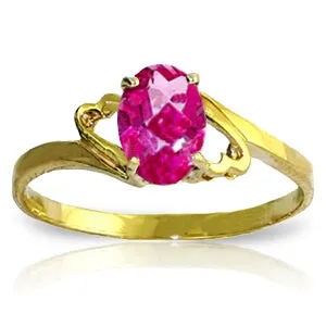 1 Carat 14K Solid Yellow Gold Ring Natural Pink Topaz