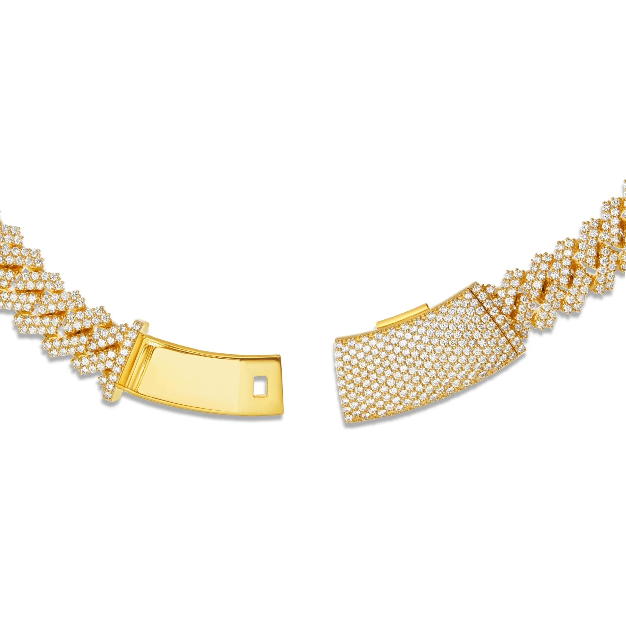 10K Gold 40.44ctw Prongset Diamond 15mm Cuban Chain