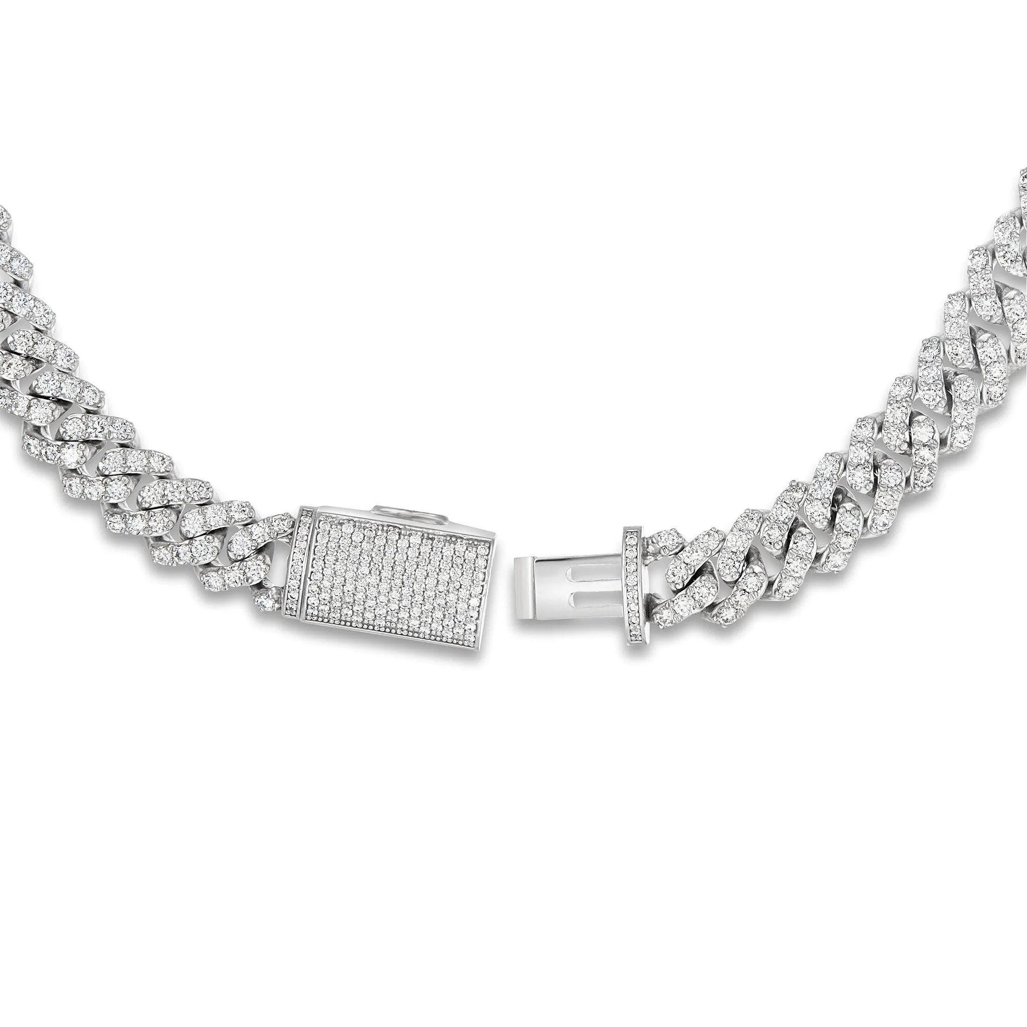 10K White Gold 18.20ctw Prongset Diamond 10.5mm Cuban Chain