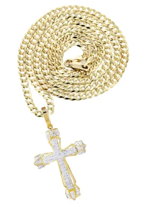 10K Yellow Gold Cross  Diamond Necklace  | 0.58 Carats