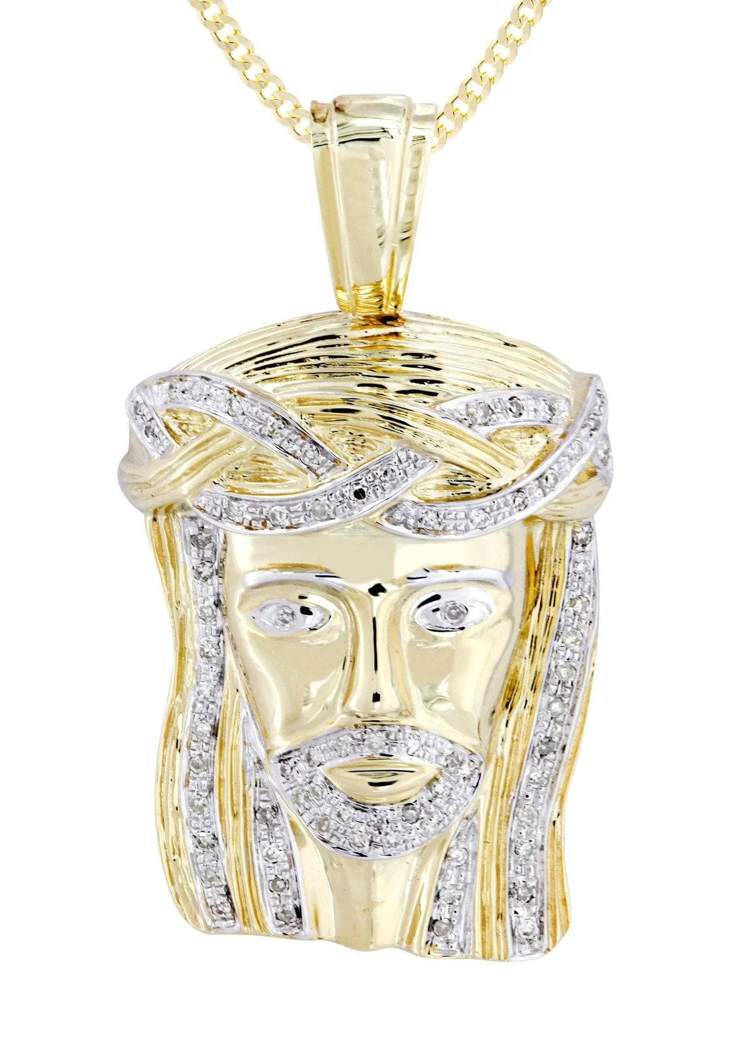 10K Yellow Gold Jesus Head Diamond Necklace  | 0.33 Carats