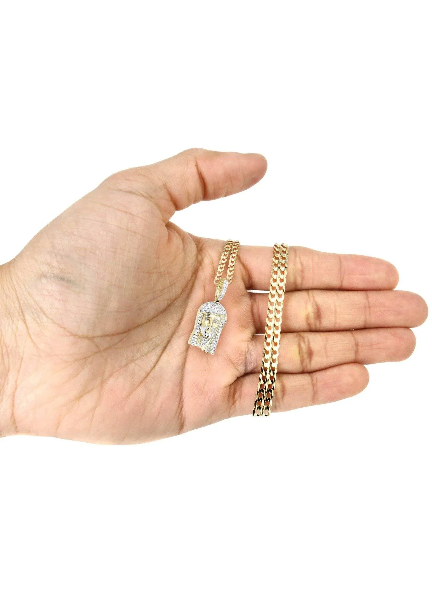 10K Yellow Gold Jesus Head Diamond Necklace  | 0.56 Carats