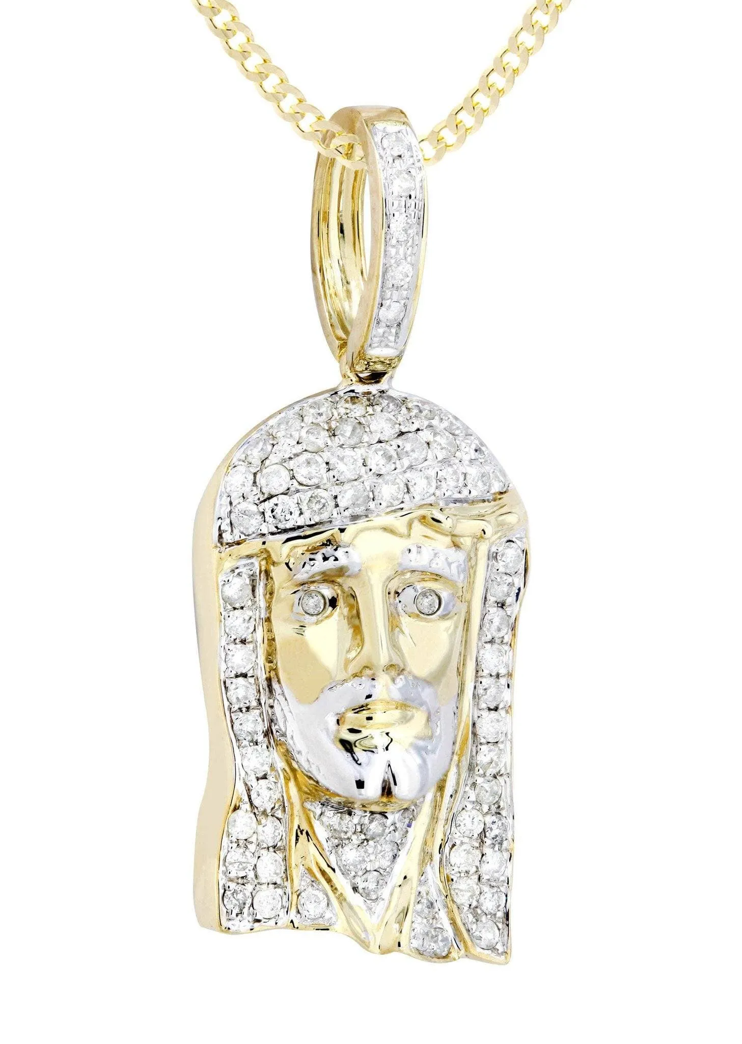 10K Yellow Gold Jesus Head Diamond Necklace  | 0.56 Carats