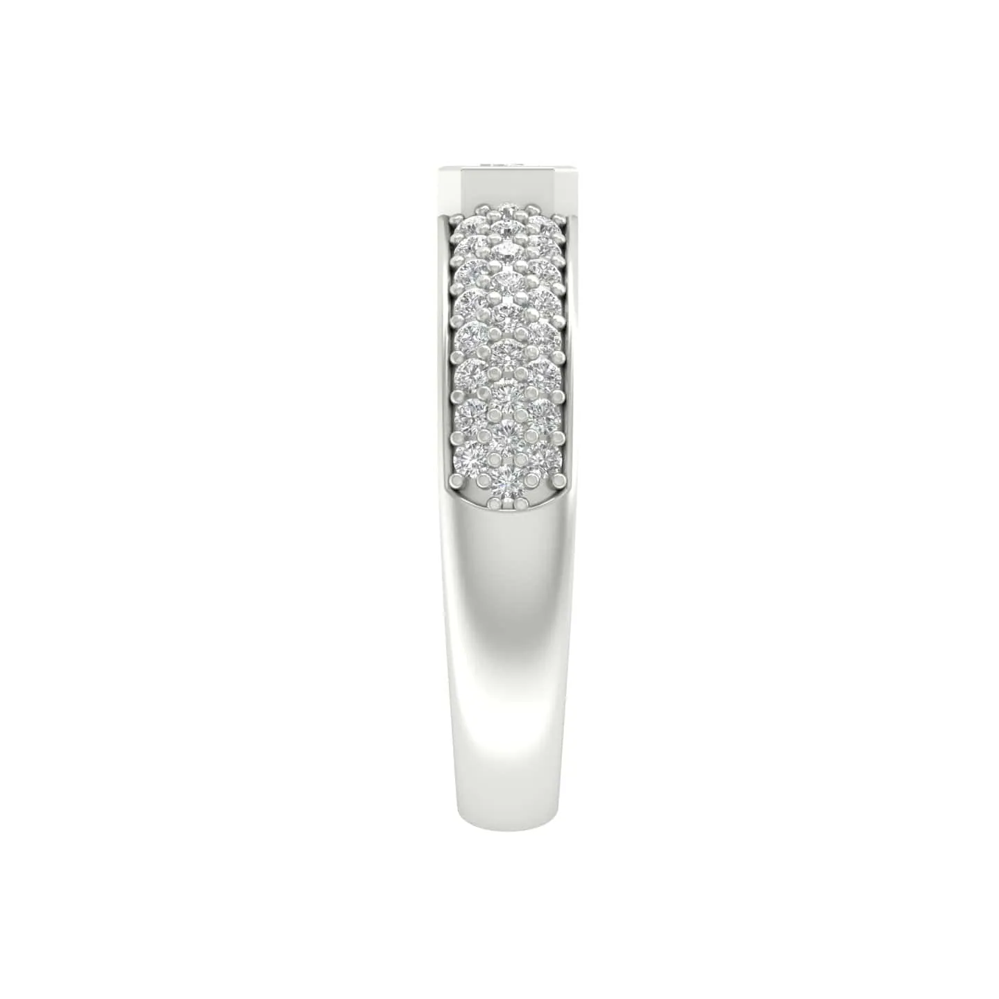 14K & 18K Gold Horizontal Emerald Cut Diamond with Micro-Pave Diamond Ring, Lab Grown