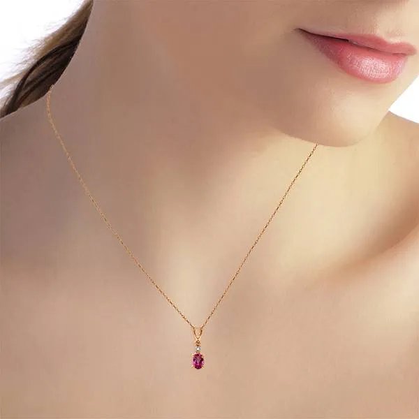 14K Solid Rose Gold Natural Diamond & Pink Topaz Necklace Gemstone
