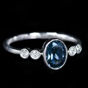 14K White Gold 0.90 Carat Blue Topaz and Diamond Ring
