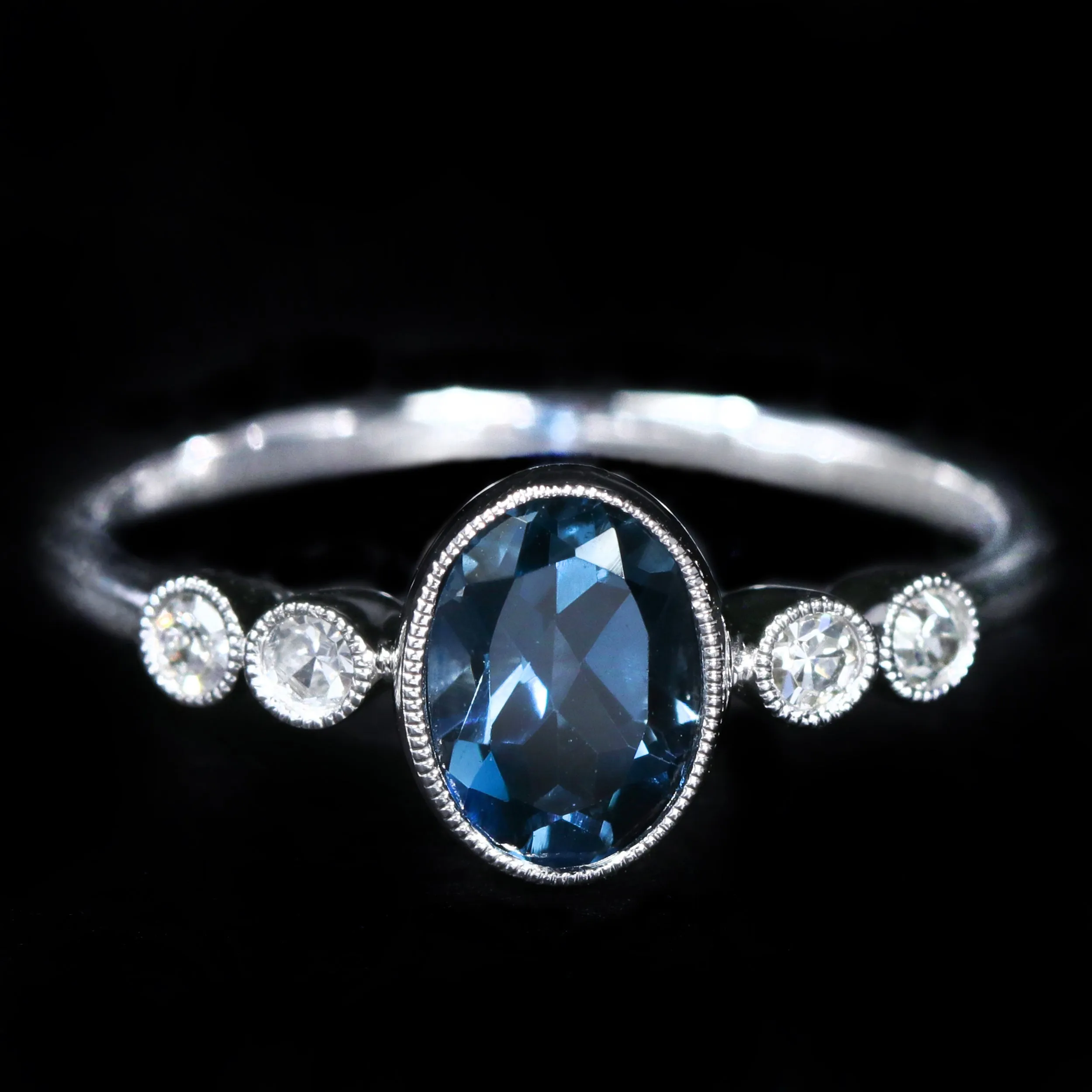 14K White Gold 0.90 Carat Blue Topaz and Diamond Ring