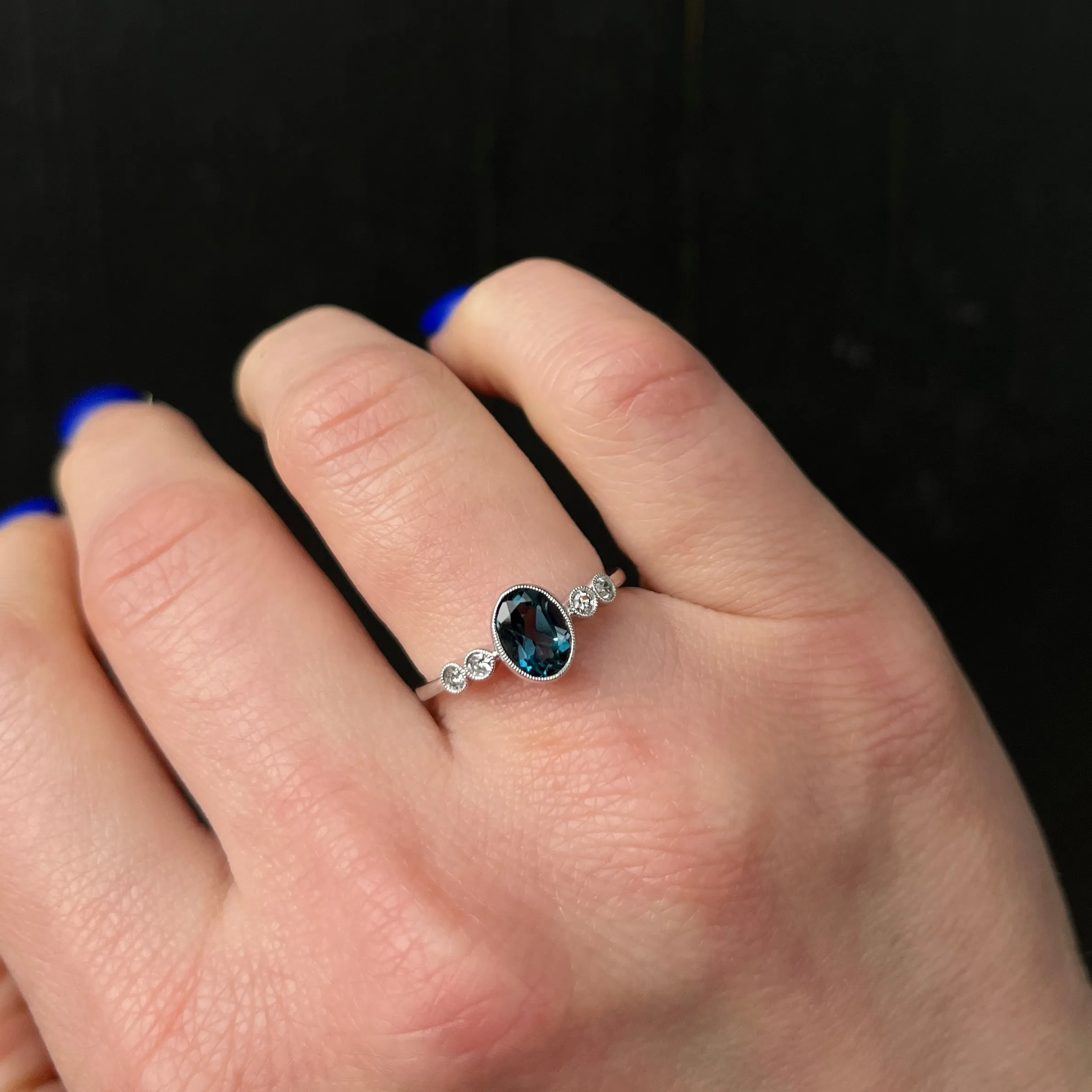14K White Gold 0.90 Carat Blue Topaz and Diamond Ring