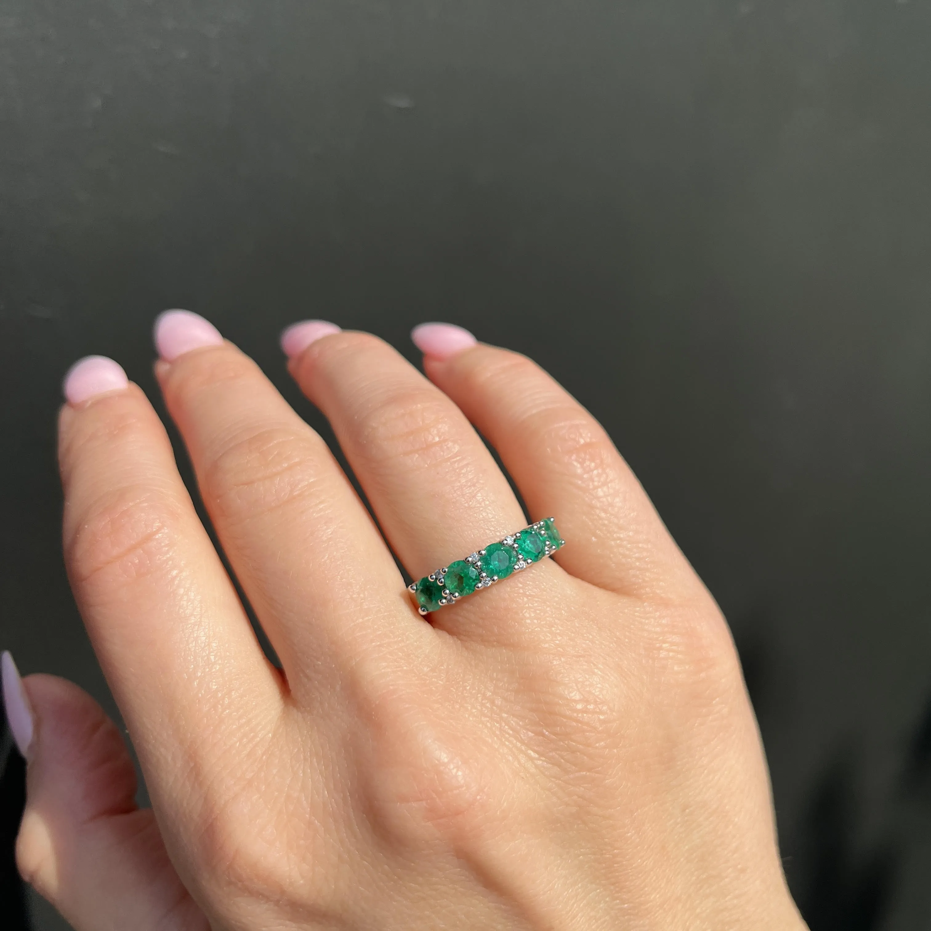 14K White Gold 1.60 CTW Emerald and Diamond Band