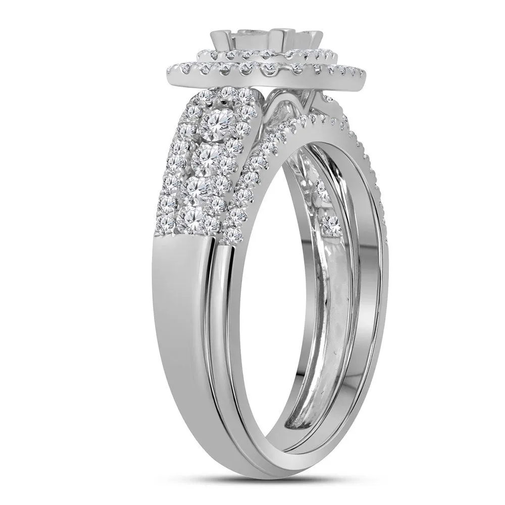 14kt White Gold Princess Diamond Bridal Wedding Ring Band Set 1 Cttw