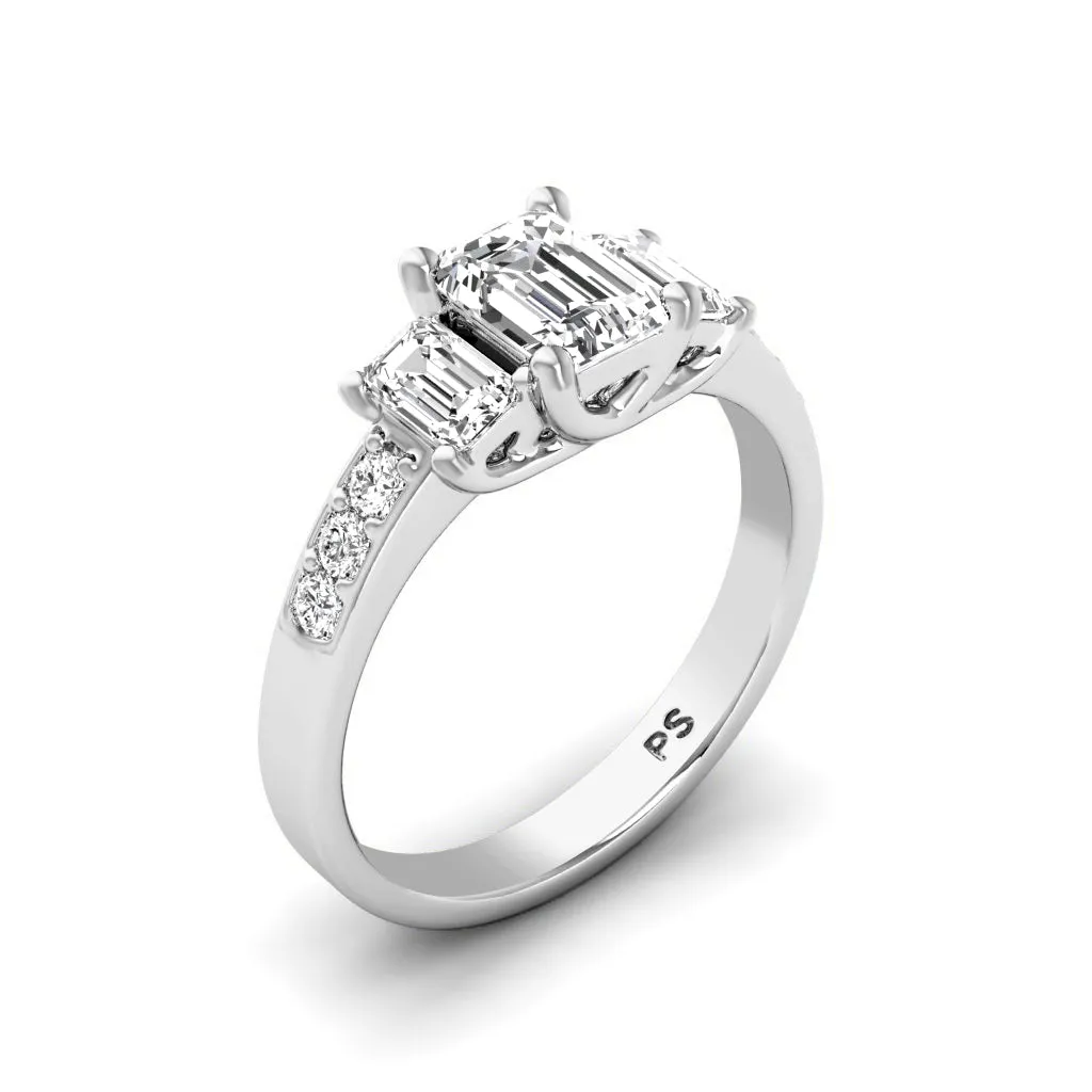 1.70-1.90 CT Round & Emerald Cut Diamonds - Three Stone Ring