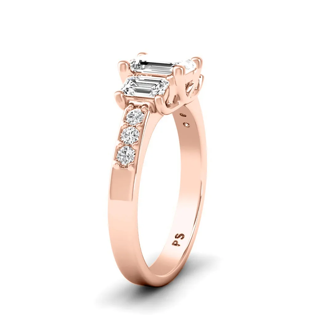 1.70-1.90 CT Round & Emerald Cut Diamonds - Three Stone Ring