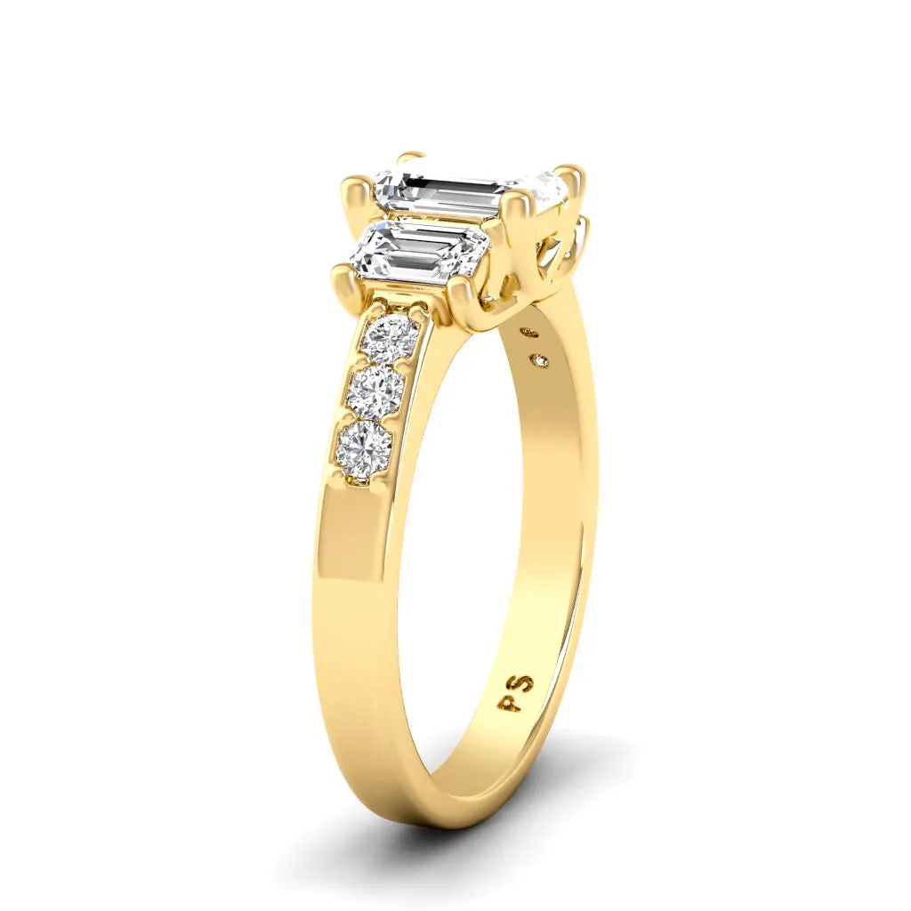 1.70-1.90 CT Round & Emerald Cut Diamonds - Three Stone Ring