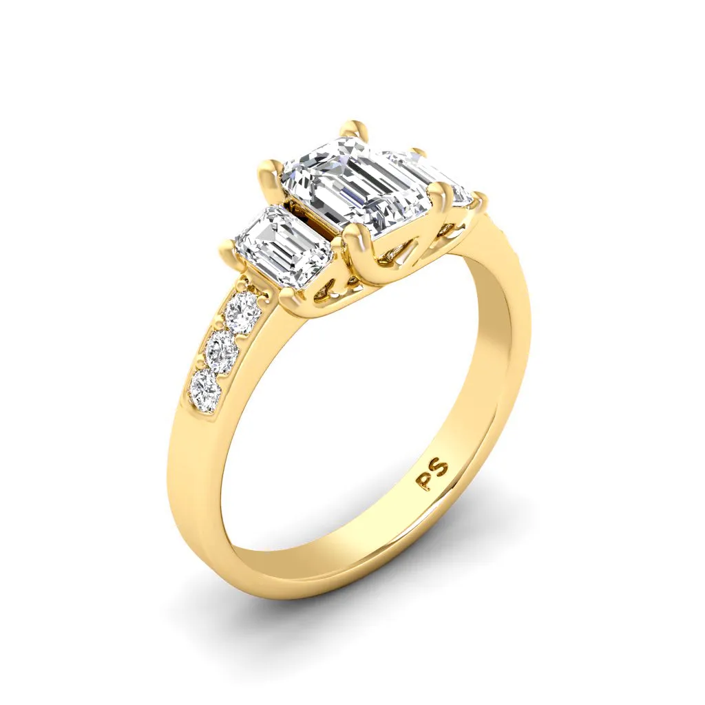 1.70-1.90 CT Round & Emerald Cut Diamonds - Three Stone Ring