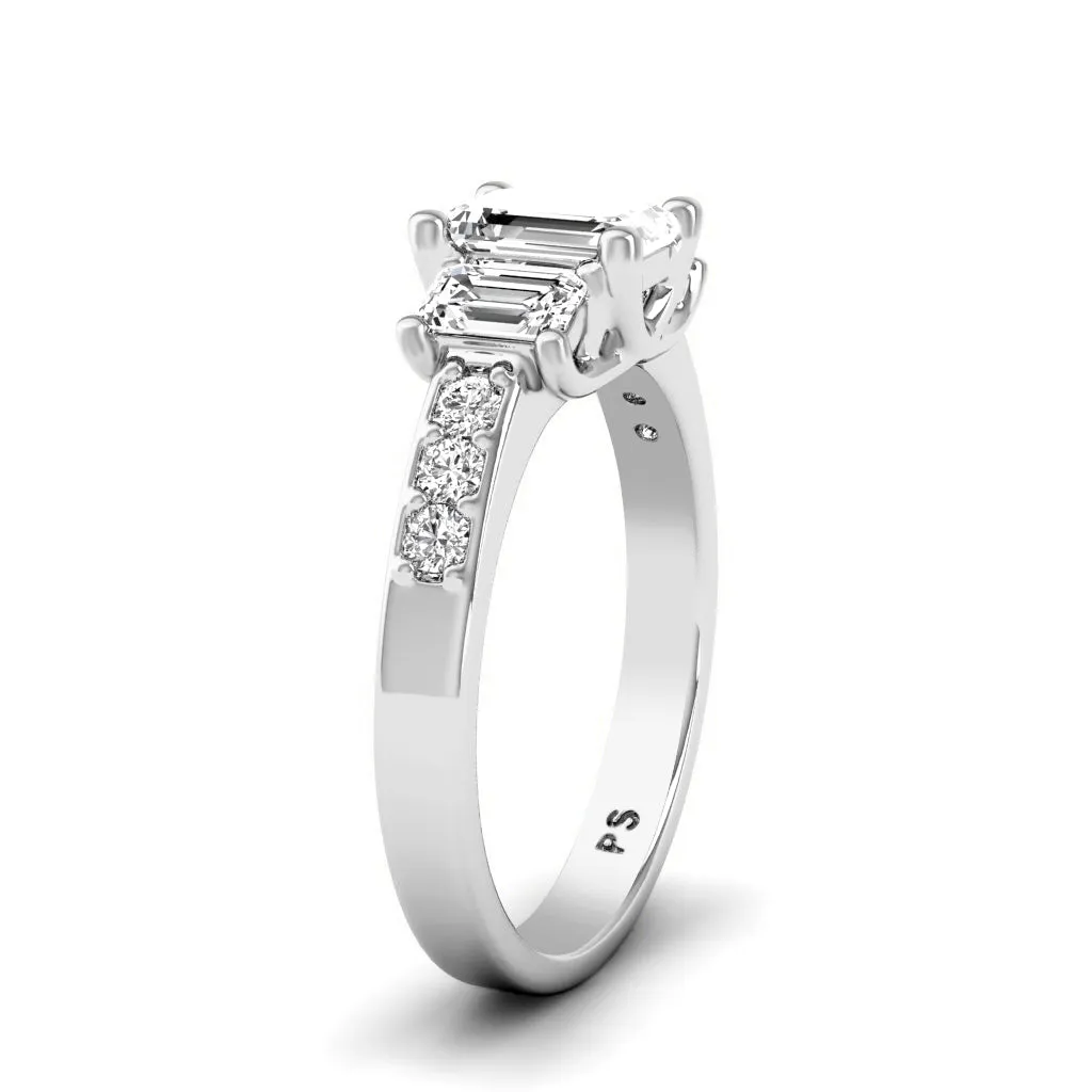 1.70-1.90 CT Round & Emerald Cut Diamonds - Three Stone Ring