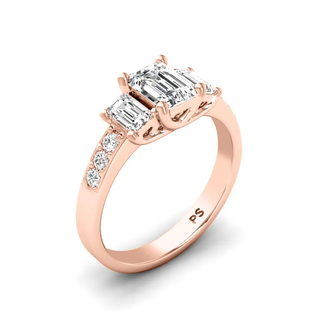 1.70-1.90 CT Round & Emerald Cut Diamonds - Three Stone Ring