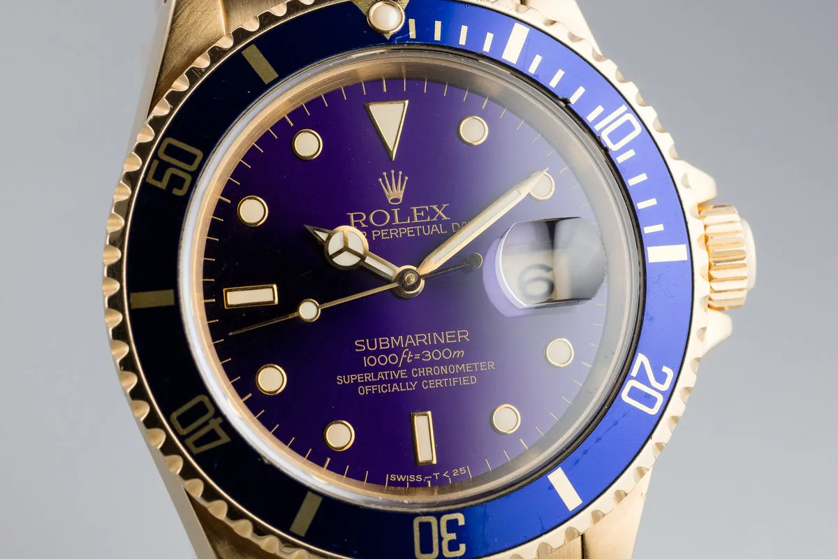 1989 Rolex 18K YG Submariner 16618 Purple Dial