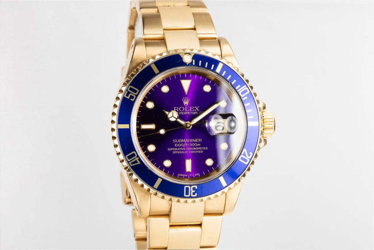 1989 Rolex 18K YG Submariner 16618 Purple Dial