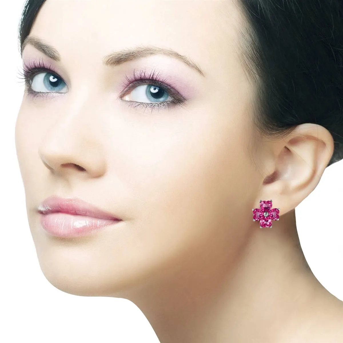 7.6 Carat 14K Solid White Gold French Clips Earrings Natural Pink Topaz