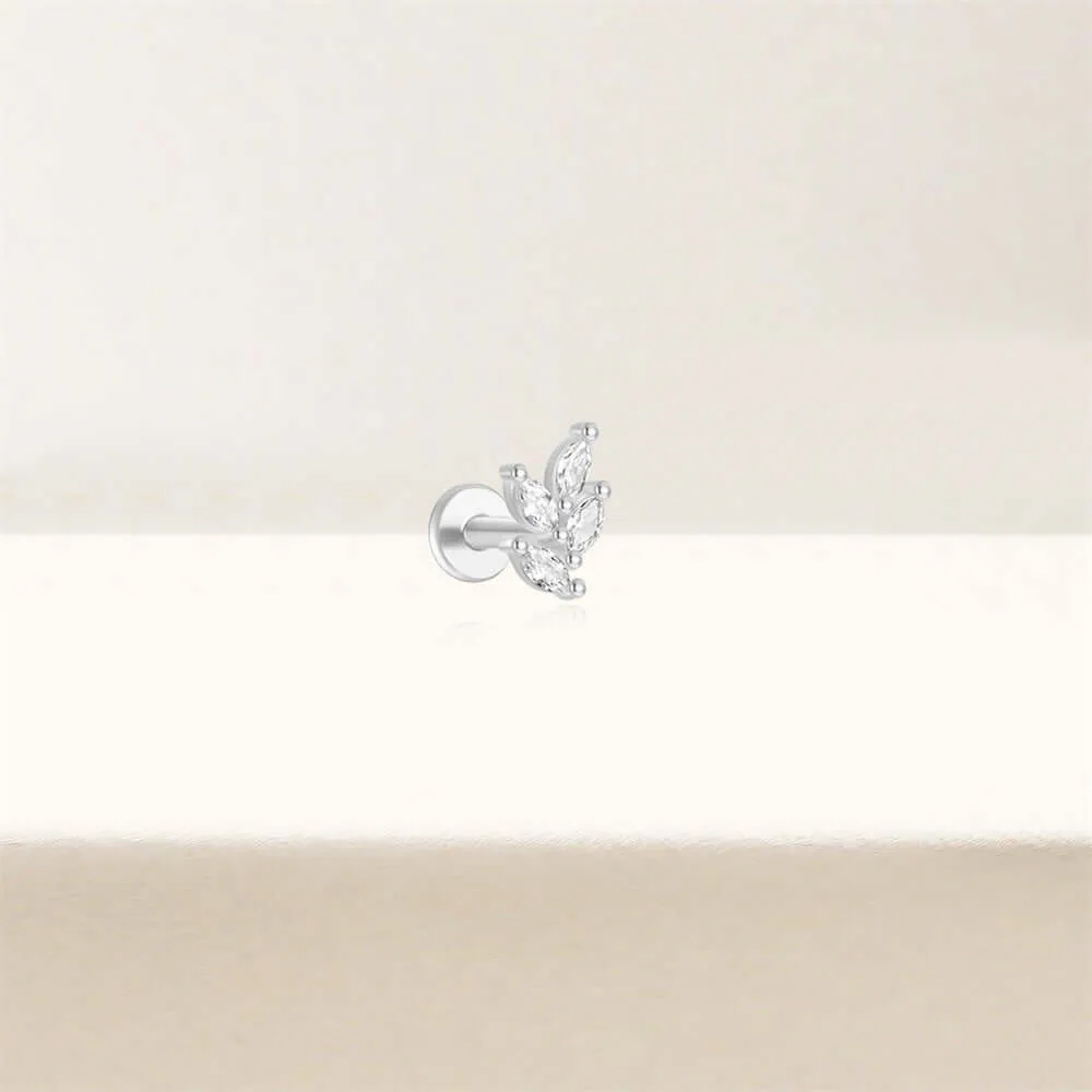 925 Silver Four Leaf CZ Diamond Flat Earrings