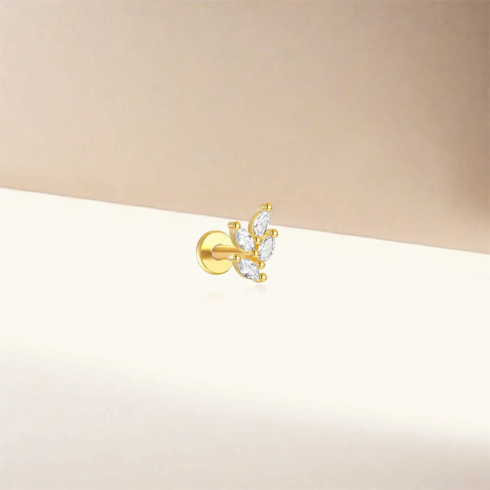 925 Silver Four Leaf CZ Diamond Flat Earrings