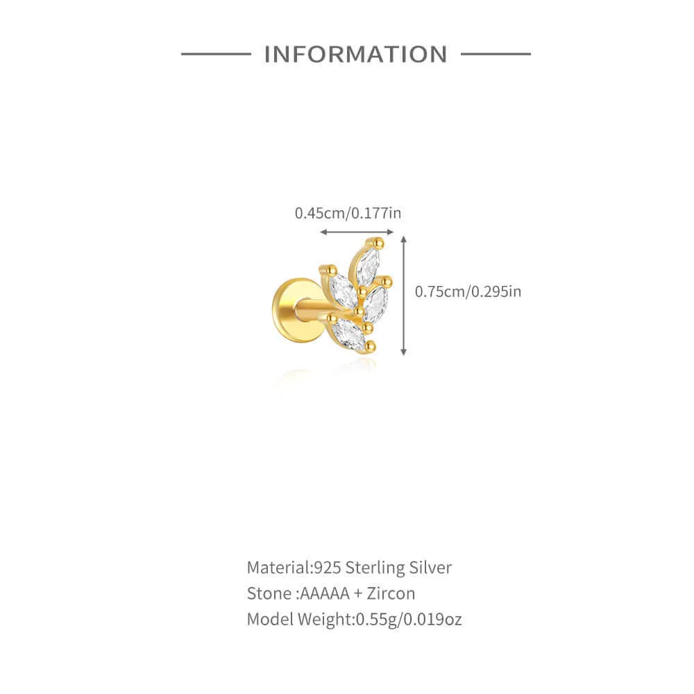 925 Silver Four Leaf CZ Diamond Flat Earrings