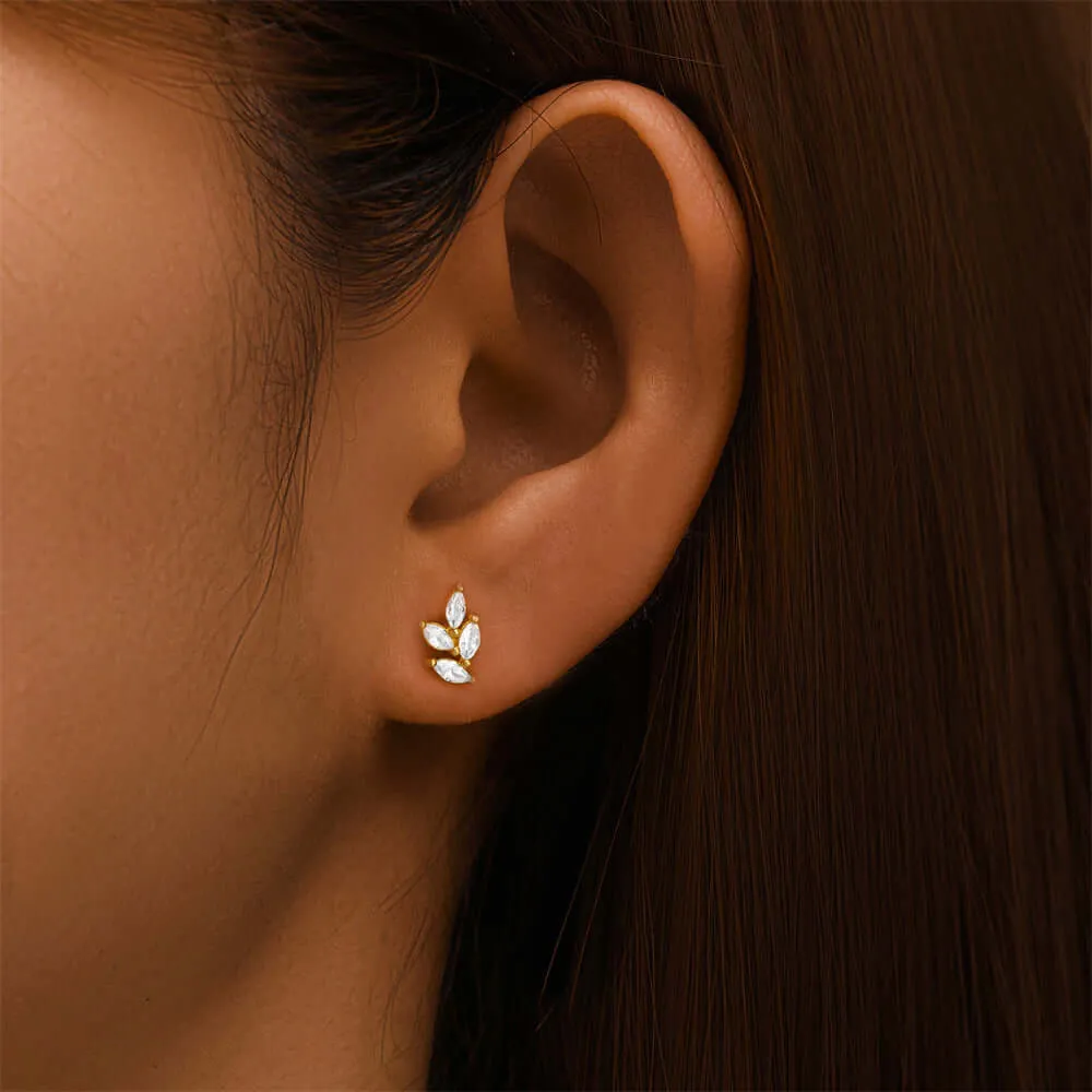925 Silver Four Leaf CZ Diamond Flat Earrings