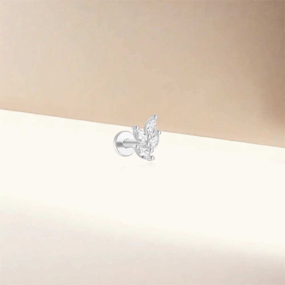 925 Silver Four Leaf CZ Diamond Flat Earrings