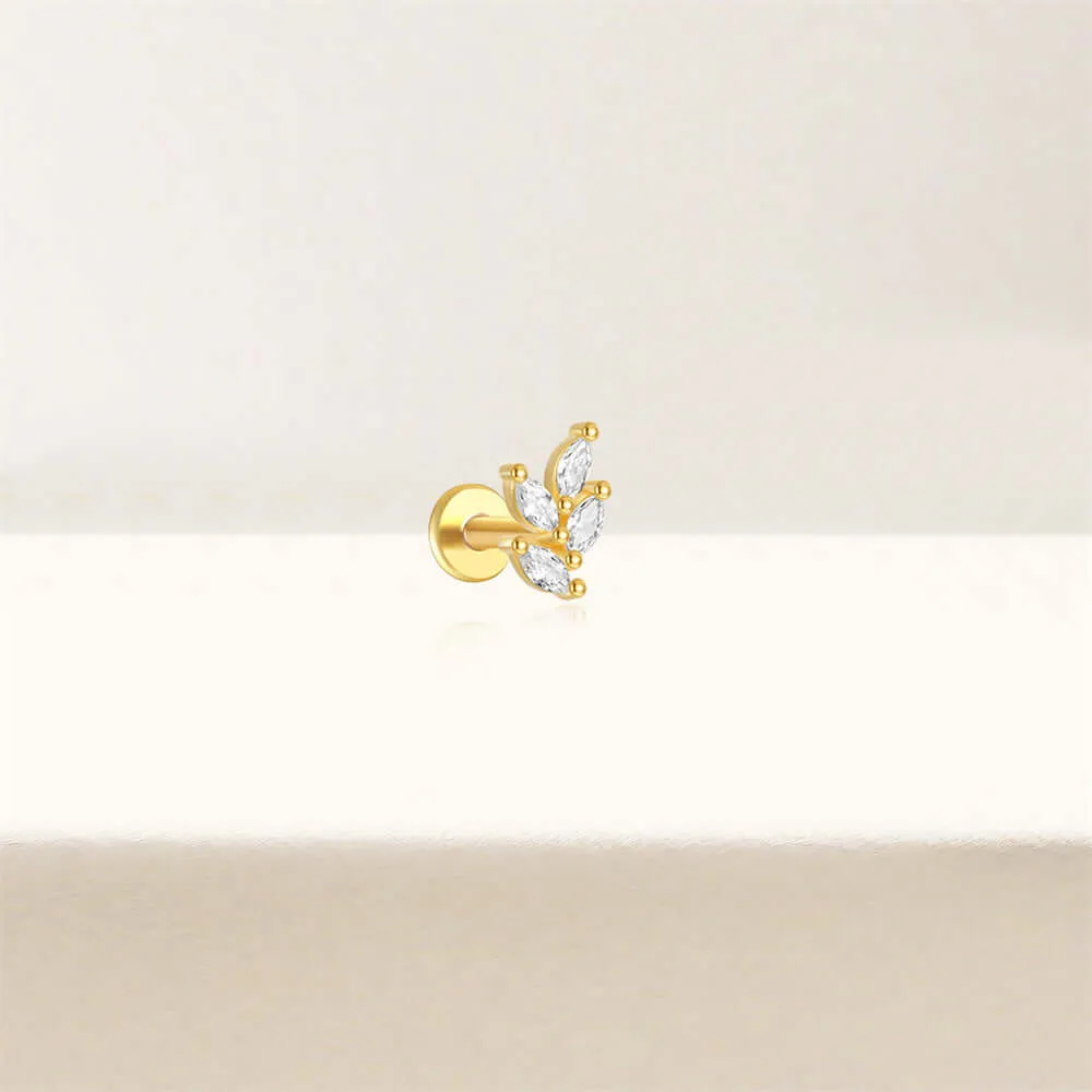 925 Silver Four Leaf CZ Diamond Flat Earrings
