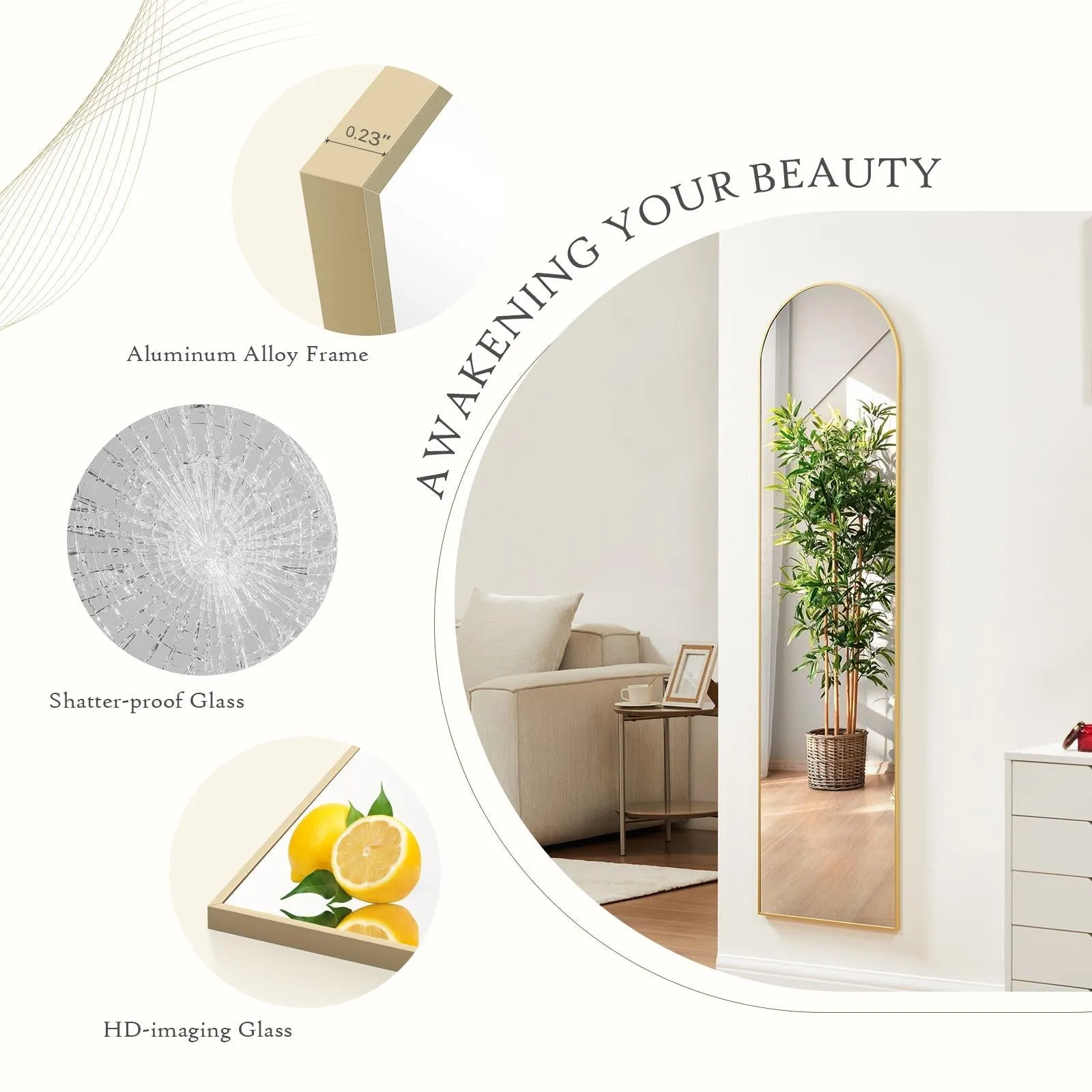 Arched Full Length Mirror  Full Body Mirror Floor Mirror Standing Hanging or Leaning Wall