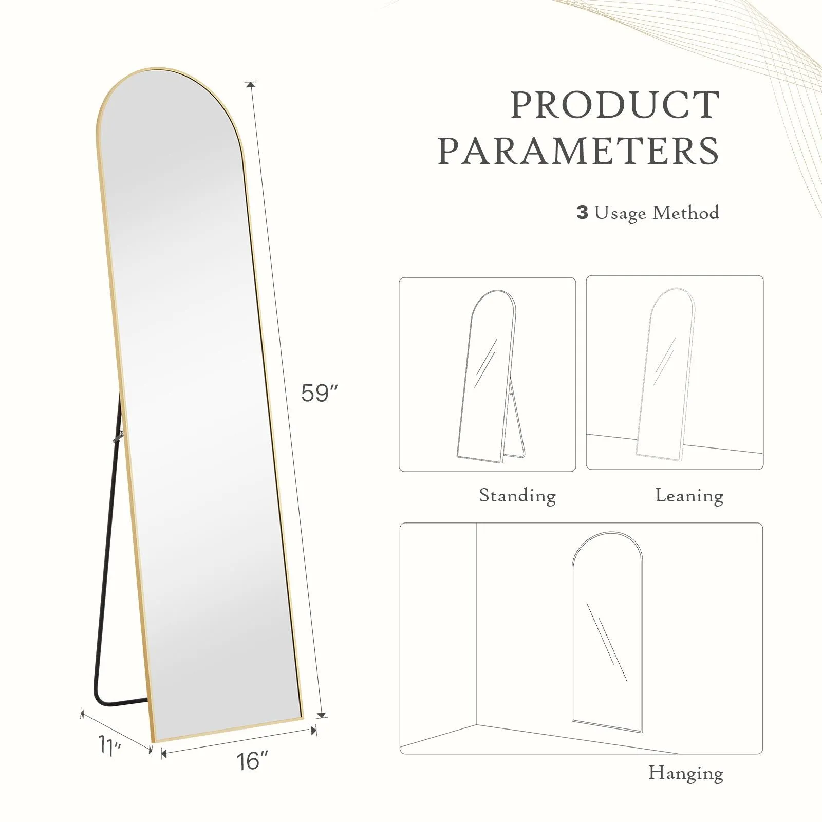 Arched Full Length Mirror  Full Body Mirror Floor Mirror Standing Hanging or Leaning Wall