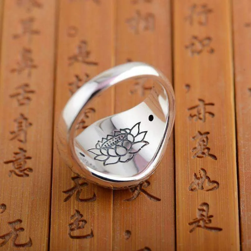 Buddhist Lotus Mantra Solid Silver Ring