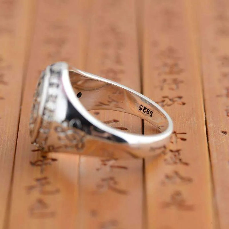 Buddhist Lotus Mantra Solid Silver Ring