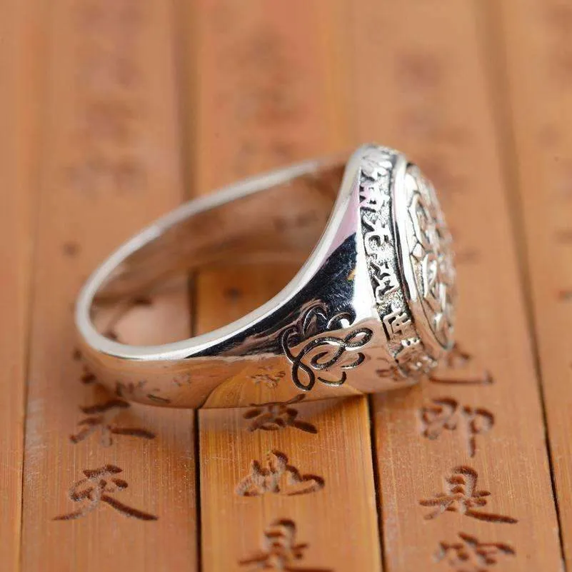 Buddhist Lotus Mantra Solid Silver Ring