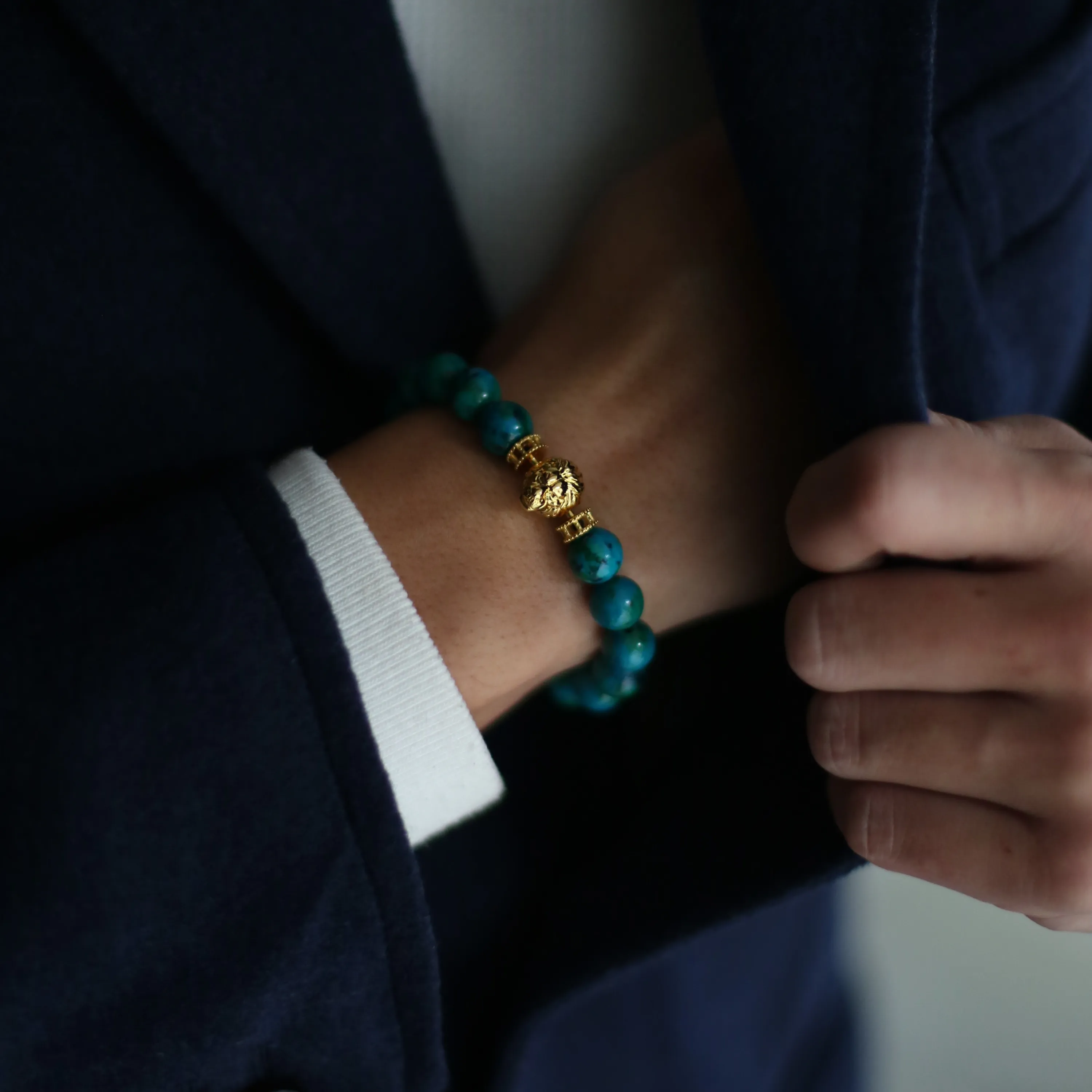 (Chain Only, without charm) Beaded bracelet – Obsidian, Turquoise, Tiger eye crystal