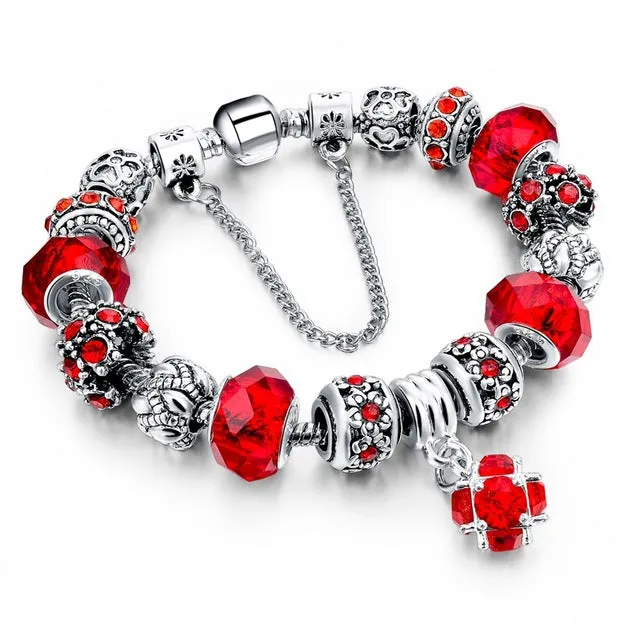 CHICVIE Silver color Crystal Charm Bracelets for Women With Purple Beads bracelets & bangles Love DIY Jewelry Bracelet Femme