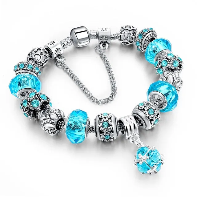 CHICVIE Silver color Crystal Charm Bracelets for Women With Purple Beads bracelets & bangles Love DIY Jewelry Bracelet Femme