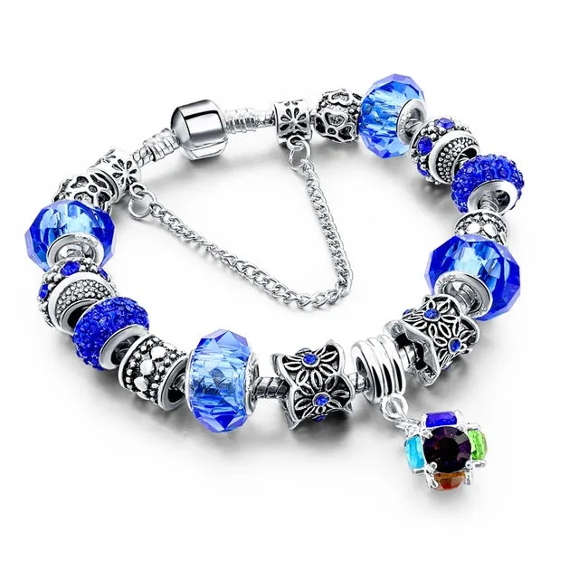 CHICVIE Silver color Crystal Charm Bracelets for Women With Purple Beads bracelets & bangles Love DIY Jewelry Bracelet Femme