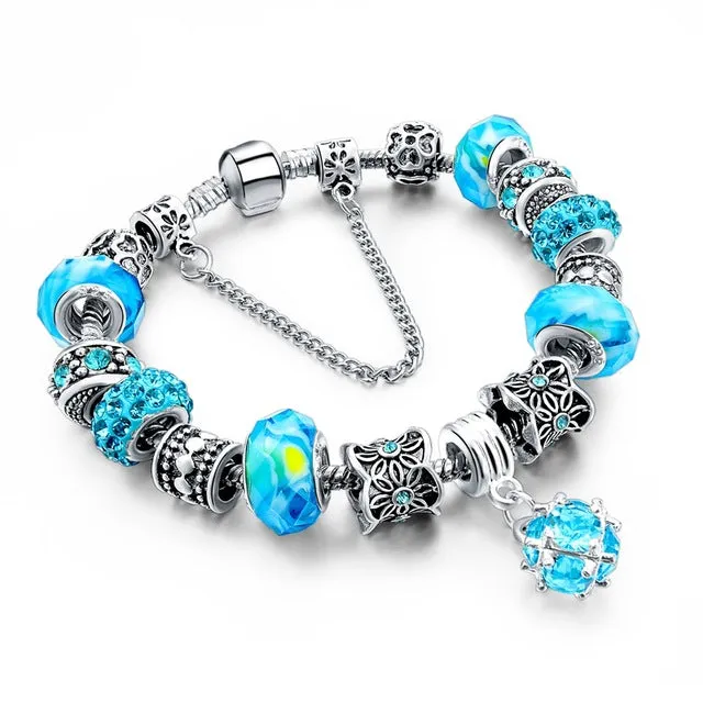 CHICVIE Silver color Crystal Charm Bracelets for Women With Purple Beads bracelets & bangles Love DIY Jewelry Bracelet Femme