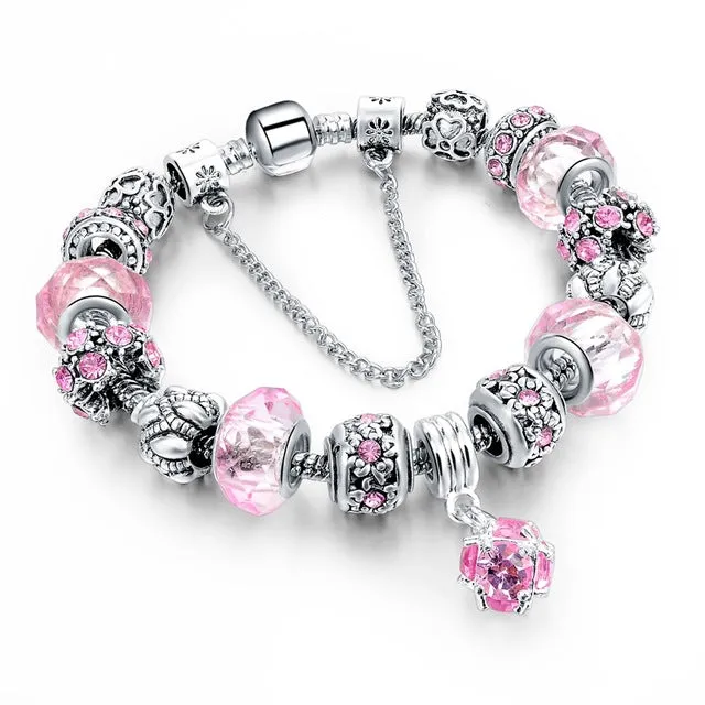 CHICVIE Silver color Crystal Charm Bracelets for Women With Purple Beads bracelets & bangles Love DIY Jewelry Bracelet Femme