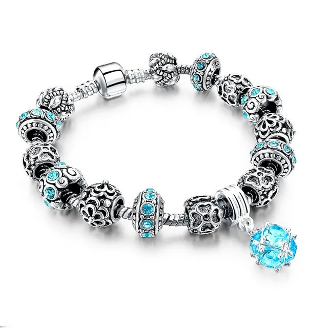 CHICVIE Silver color Crystal Charm Bracelets for Women With Purple Beads bracelets & bangles Love DIY Jewelry Bracelet Femme