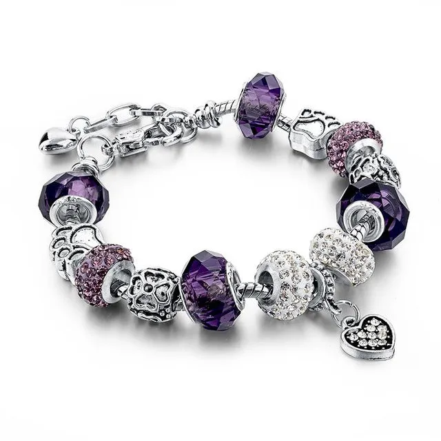 CHICVIE Silver color Crystal Charm Bracelets for Women With Purple Beads bracelets & bangles Love DIY Jewelry Bracelet Femme
