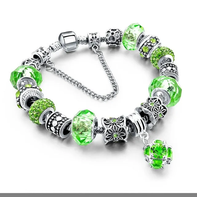 CHICVIE Silver color Crystal Charm Bracelets for Women With Purple Beads bracelets & bangles Love DIY Jewelry Bracelet Femme