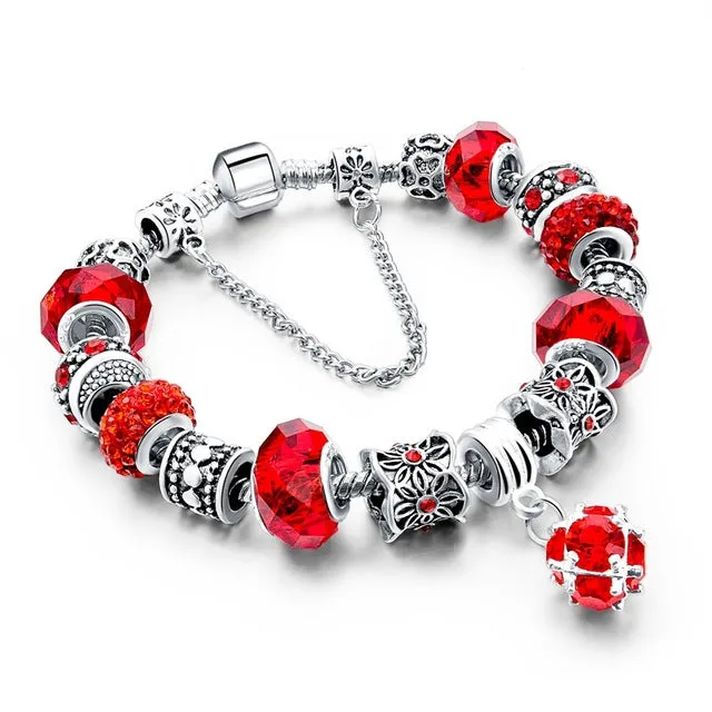 CHICVIE Silver color Crystal Charm Bracelets for Women With Purple Beads bracelets & bangles Love DIY Jewelry Bracelet Femme