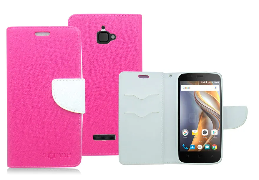 COOLPAD CATALYST/3622A WHITE/PINK LEATHER WALLET CASE