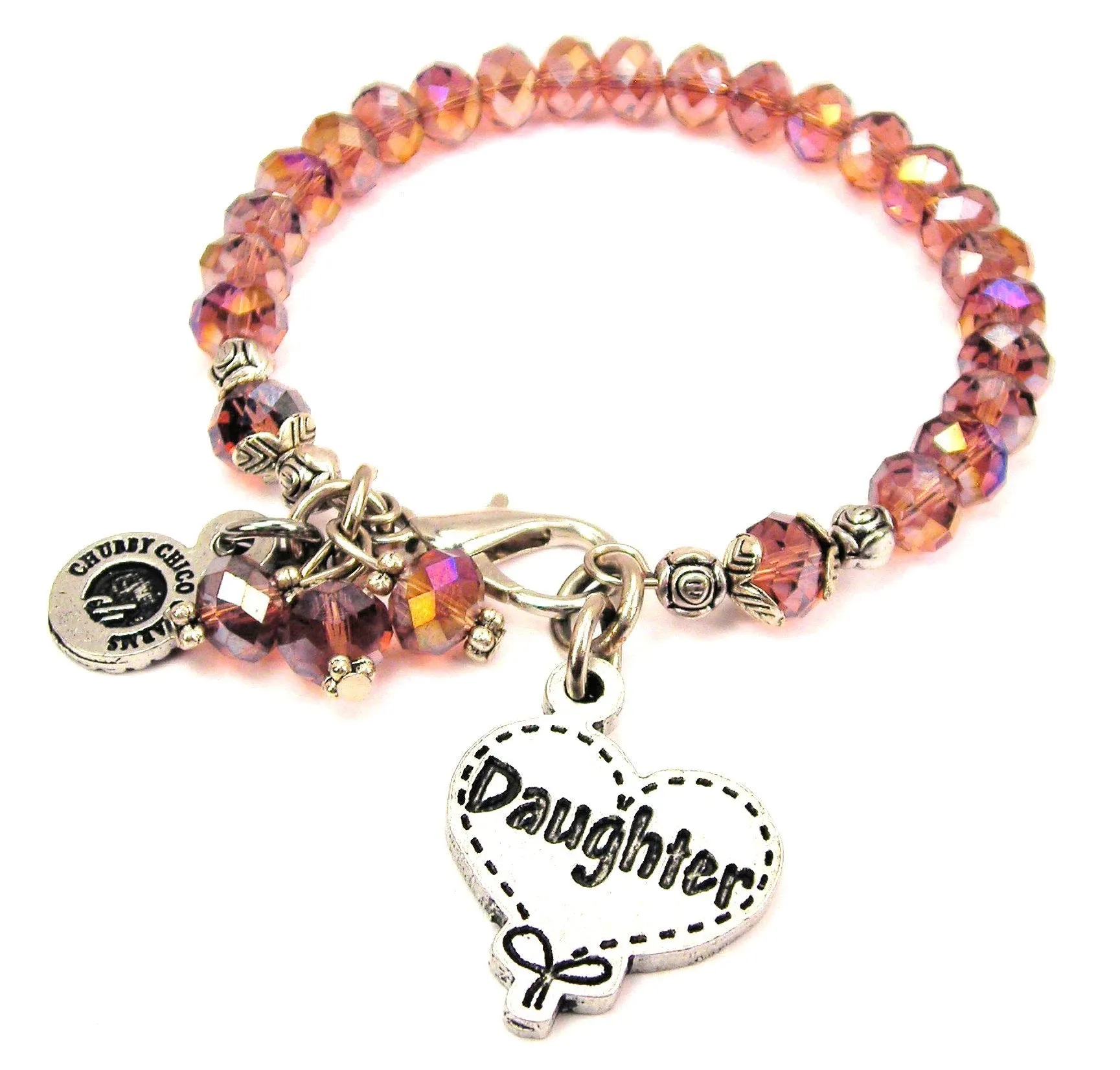 Daughter Quilted Heart Splash Of Color Crystal Bracelet