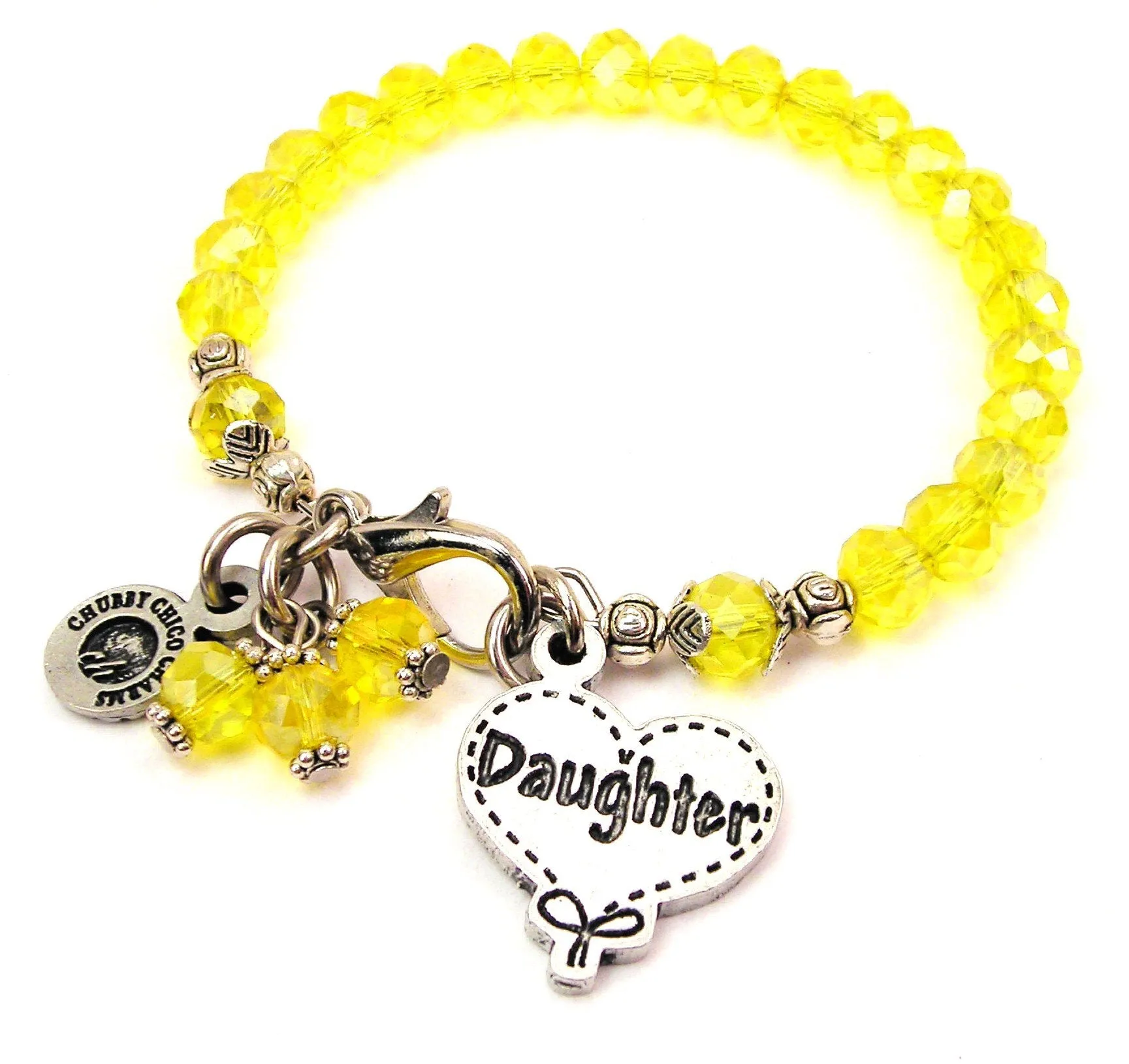 Daughter Quilted Heart Splash Of Color Crystal Bracelet