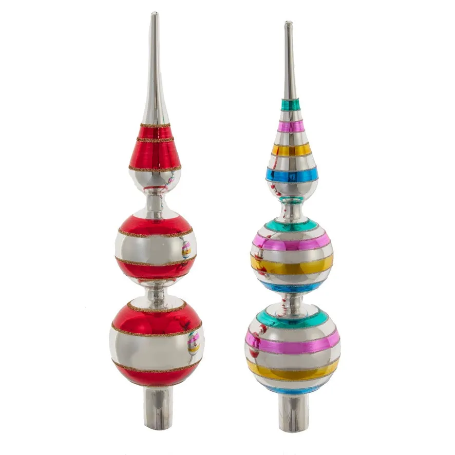 Early Years Glass Finial Tree Topper - Red and Silver