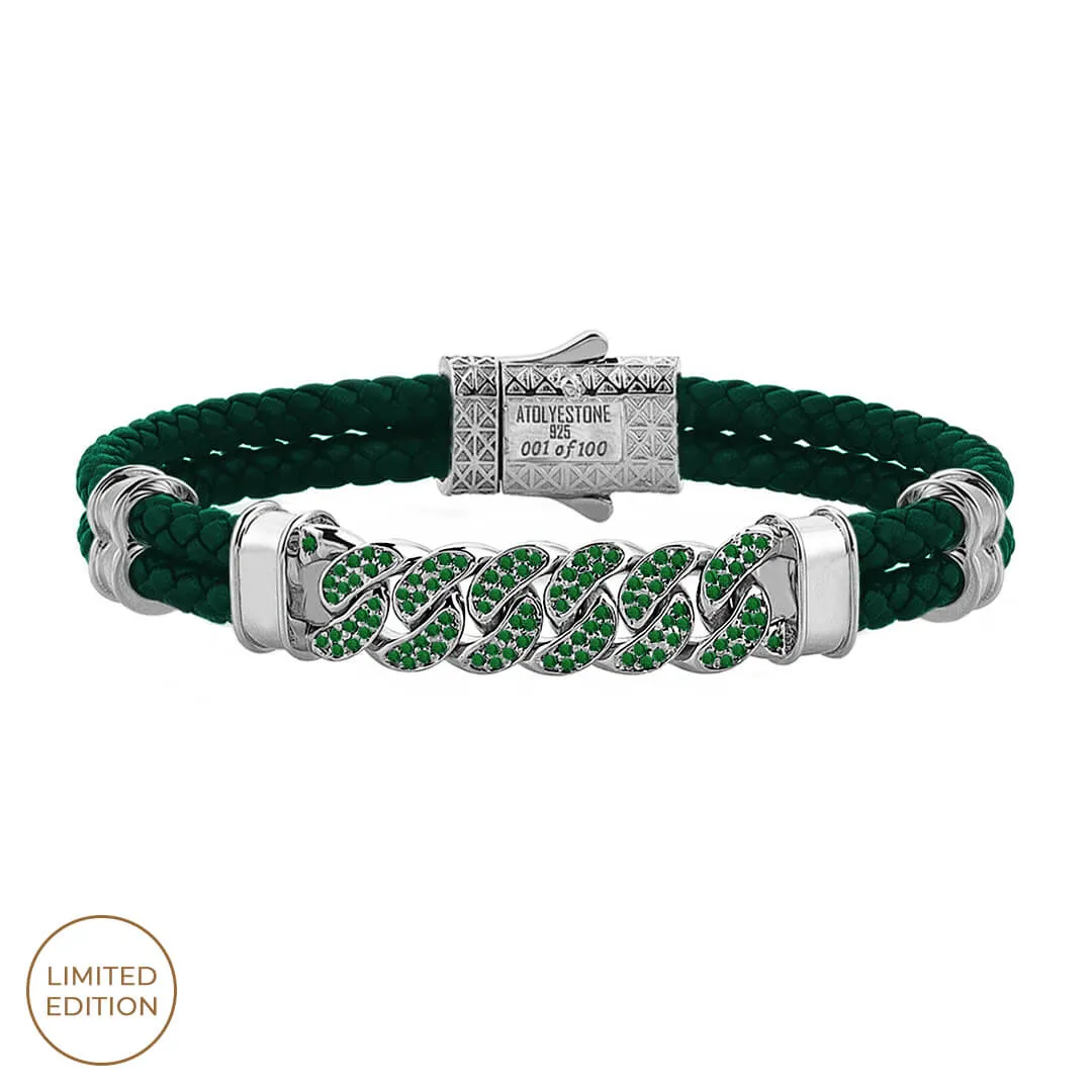 Emerald Cuban Links Leather Bracelet