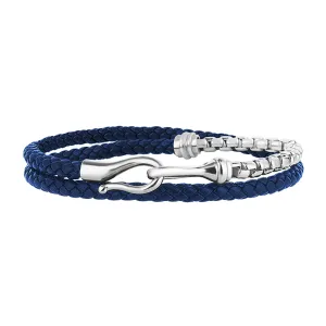 Fish Hook Leather & Box Chain Wrap Bracelet in Silver